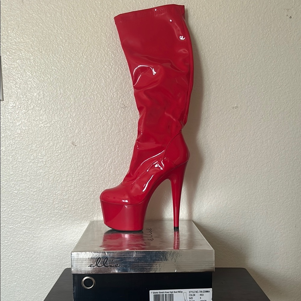 Elle Red Stiletto Heels with Platform